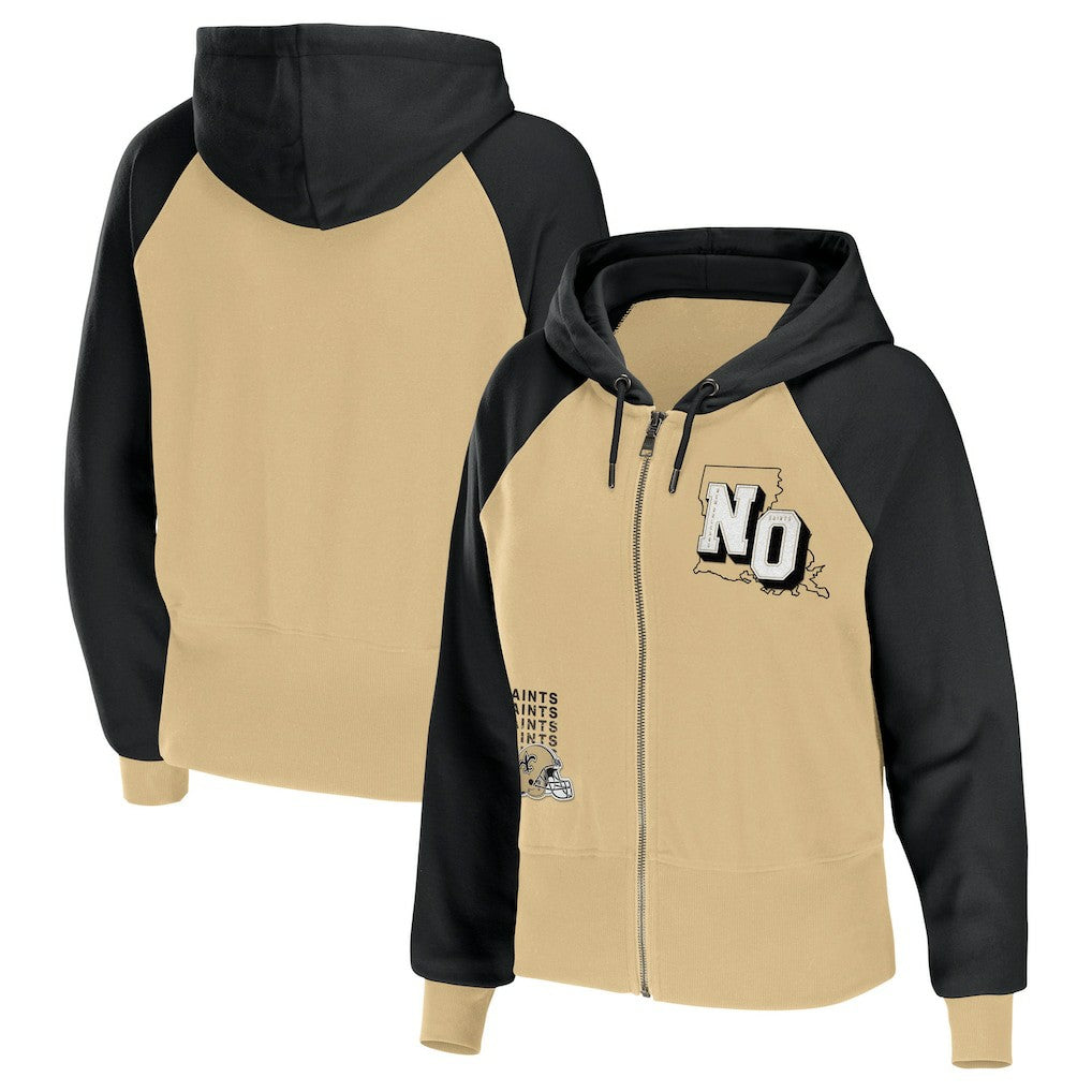 New Orleans Saints WEAR by Erin Andrews Women's Colorblock Lightweight Full-Zip Hoodie - Gold - NFL
