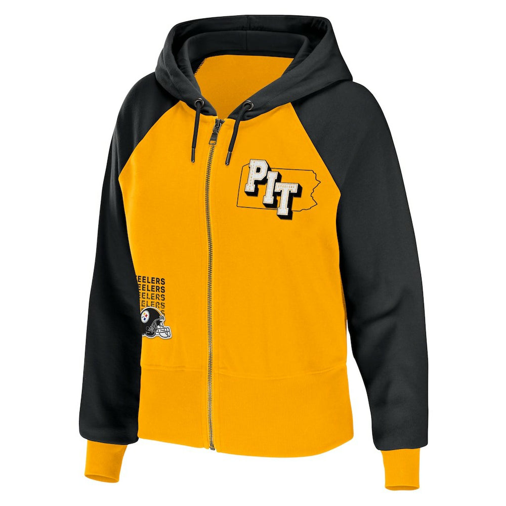 Pittsburgh Steelers WEAR by Erin Andrews Women's Colorblock Lightweight Full-Zip Hoodie - Gold - NFL