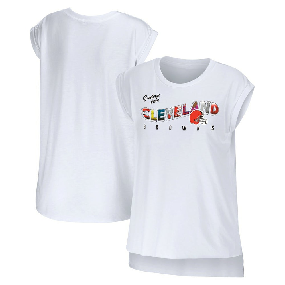 Cleveland Browns WEAR by Erin Andrews Women's Greetings From Muscle T-Shirt - White - NFL
