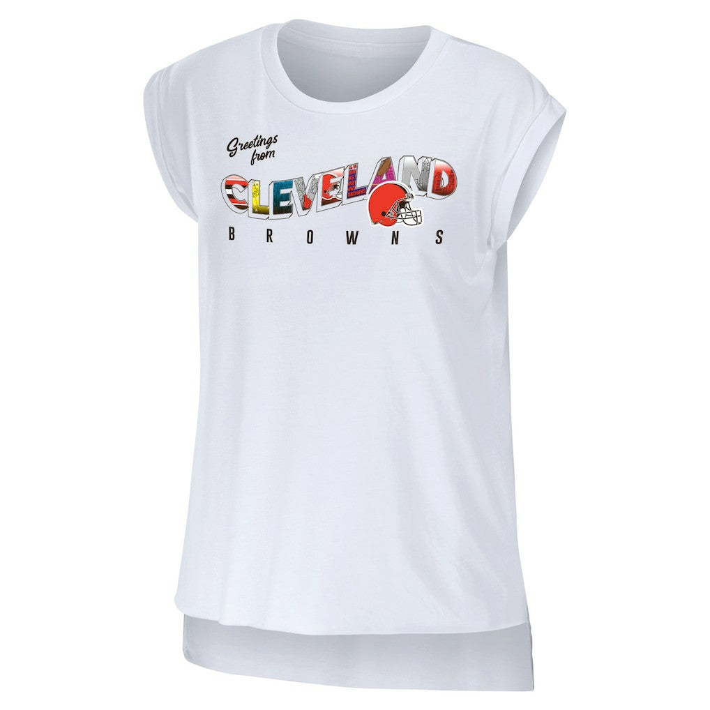 Cleveland Browns WEAR by Erin Andrews Women's Greetings From Muscle T-Shirt - White - NFL