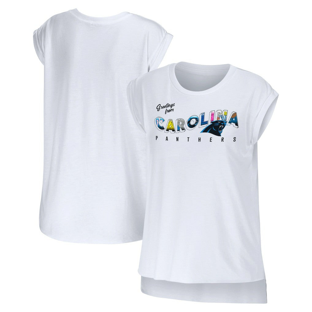 Carolina Panthers WEAR by Erin Andrews Women's Greetings From Muscle T-Shirt - White - NFL