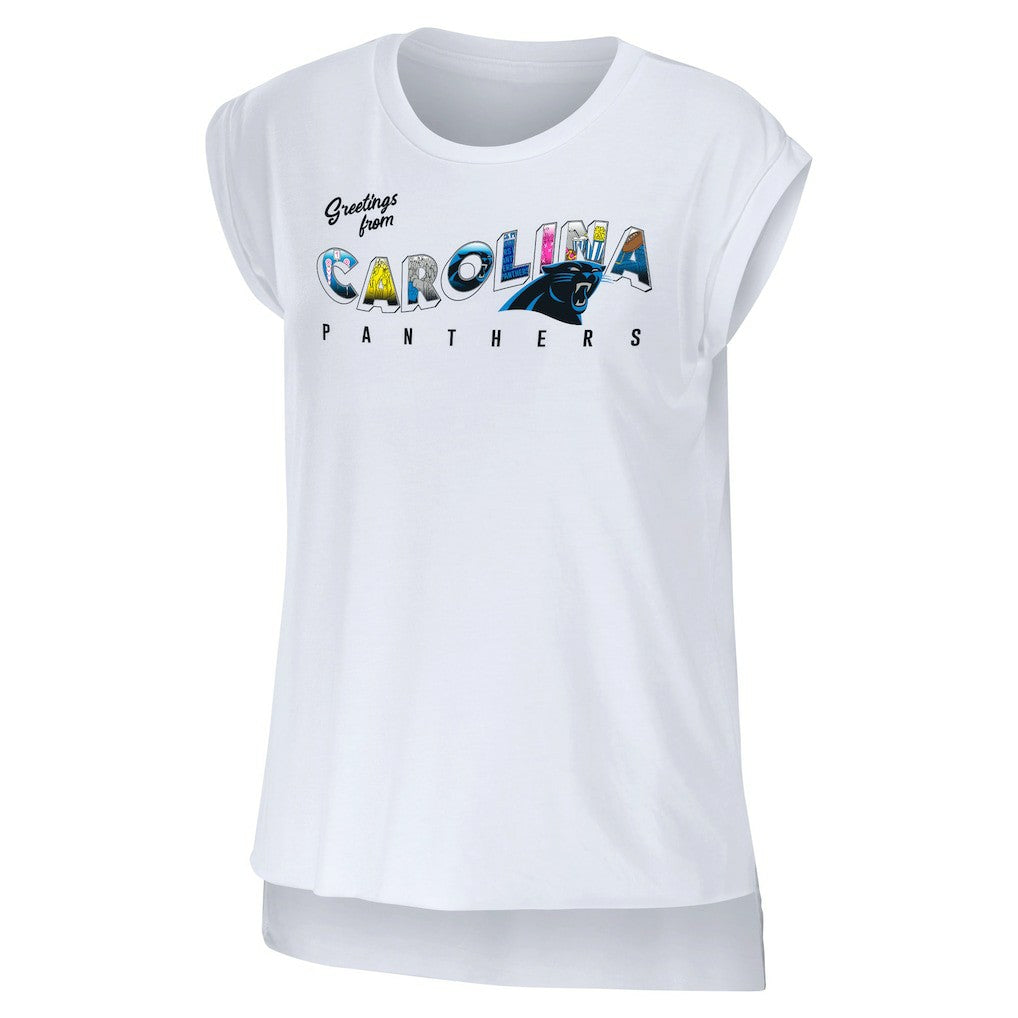 Carolina Panthers WEAR by Erin Andrews Women's Greetings From Muscle T-Shirt - White - NFL