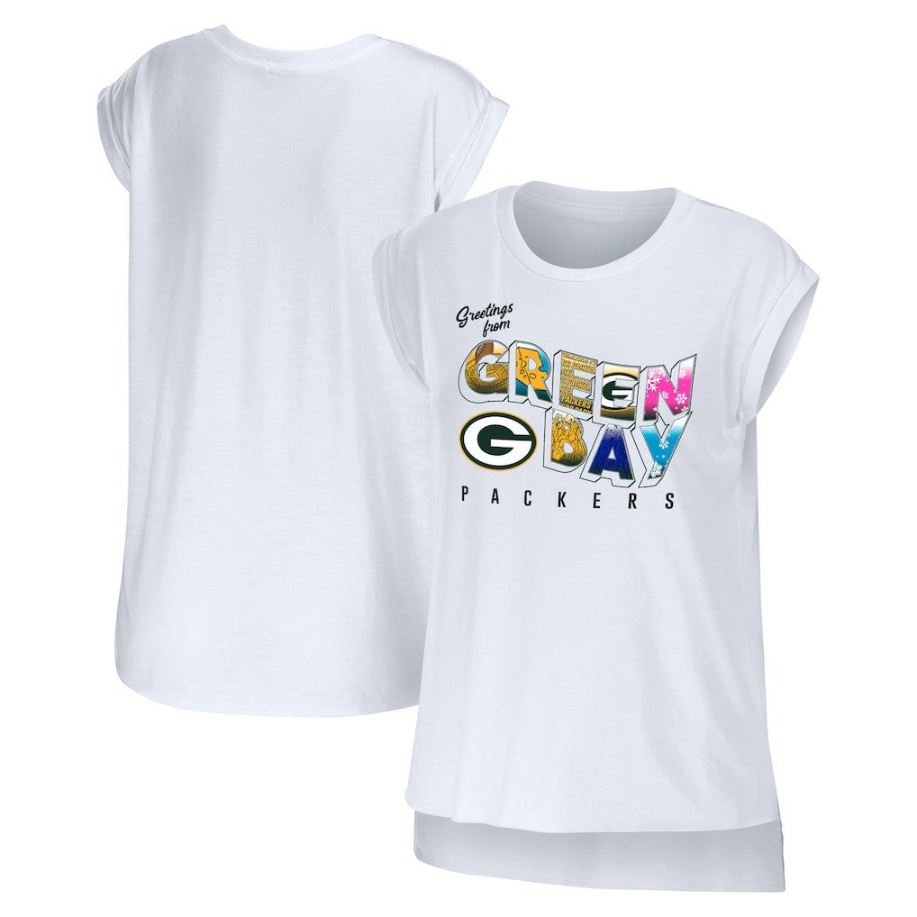 Green Bay Packers WEAR by Erin Andrews Women's Greetings From Muscle T-Shirt - White - NFL