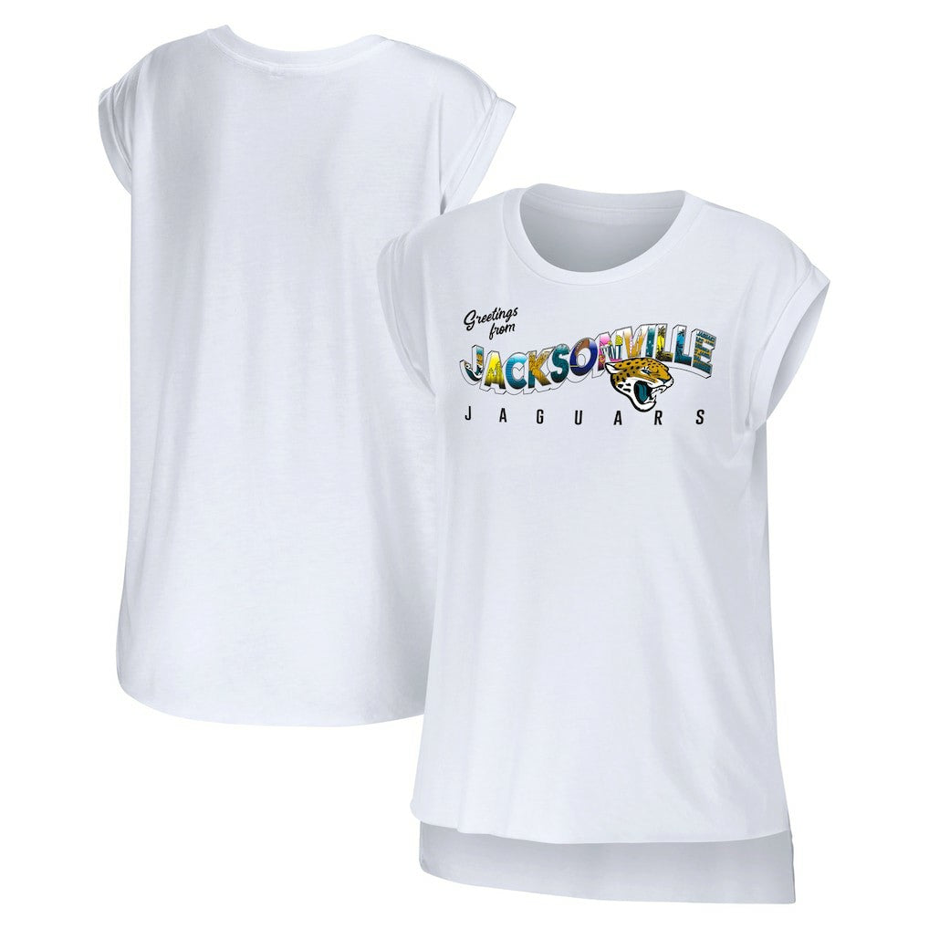 Jacksonville Jaguars WEAR by Erin Andrews Women's Greetings From Muscle T-Shirt - White - NFL