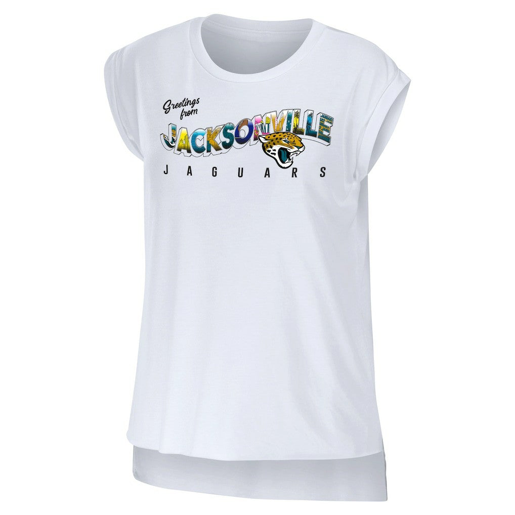 Jacksonville Jaguars WEAR by Erin Andrews Women's Greetings From Muscle T-Shirt - White - NFL