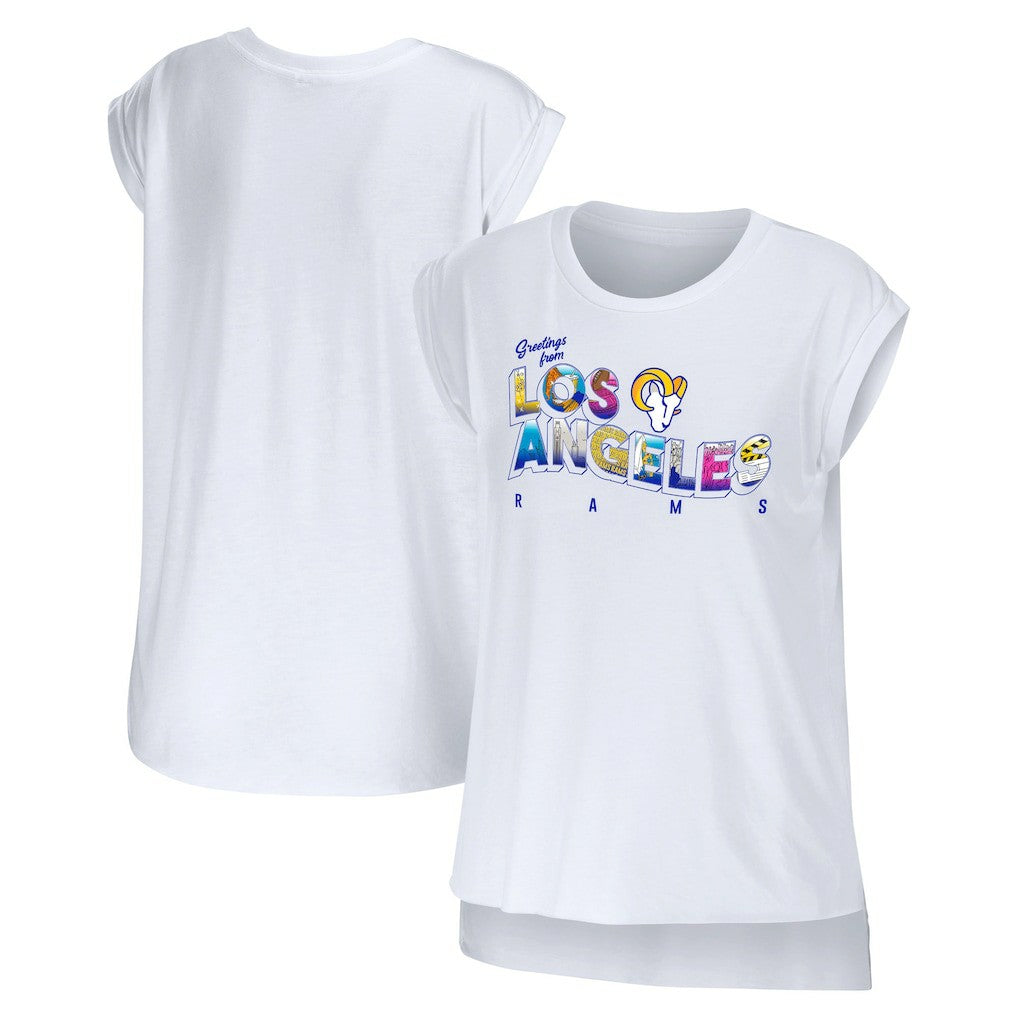 Los Angeles Rams WEAR by Erin Andrews Women's Greetings From Muscle T-Shirt - White - NFL