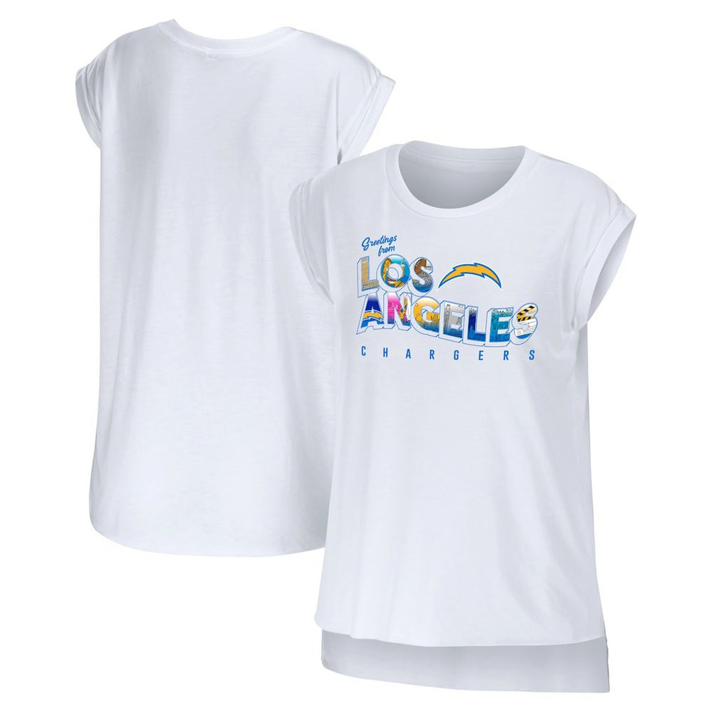 Los Angeles Chargers WEAR by Erin Andrews Women's Greetings From Muscle T-Shirt - White - NFL