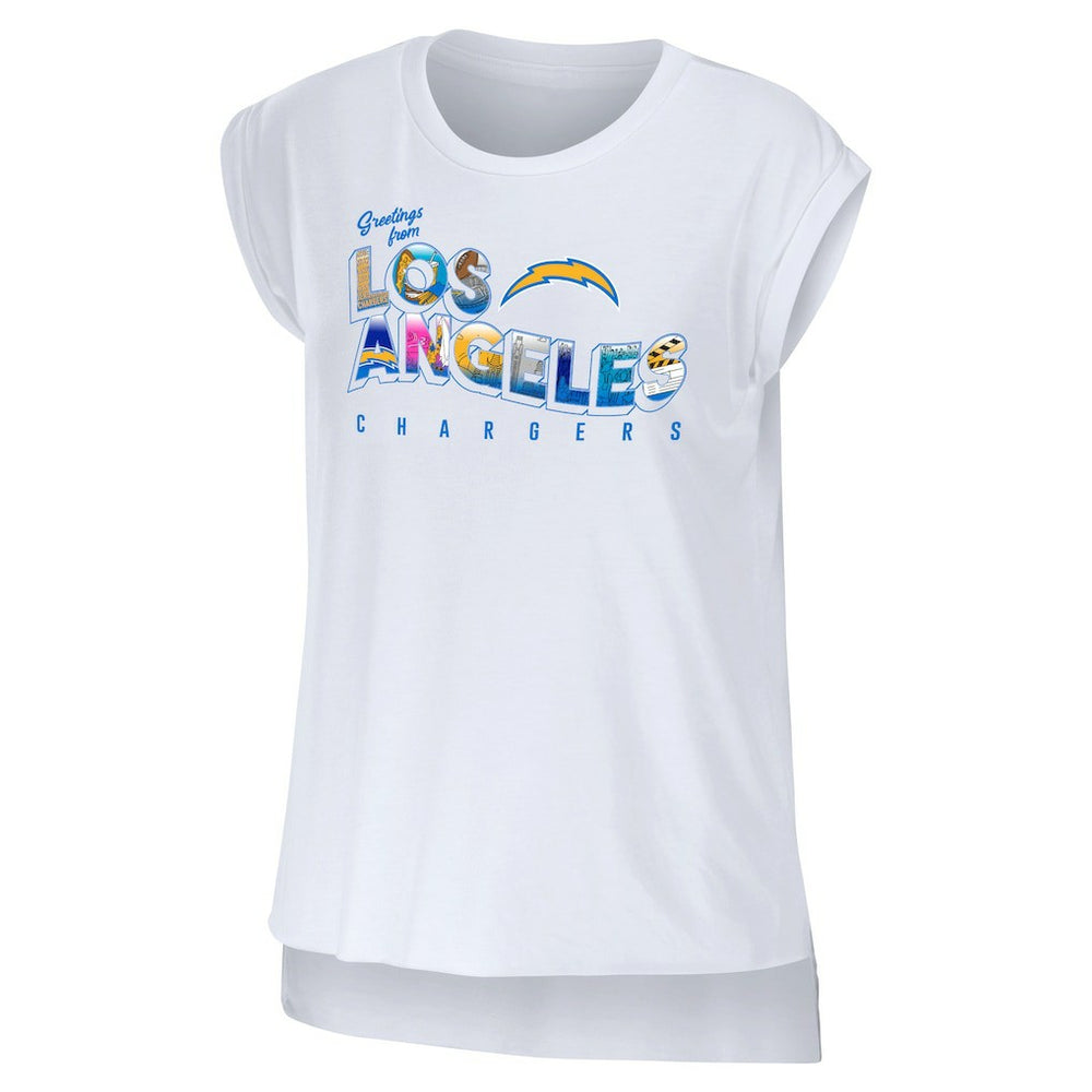 Los Angeles Chargers WEAR by Erin Andrews Women's Greetings From Muscle T-Shirt - White - NFL