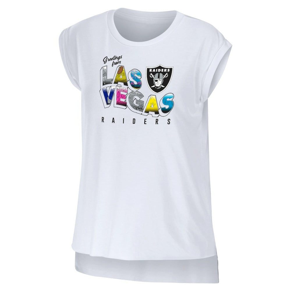 Las Vegas Raiders WEAR by Erin Andrews Women's Greetings From Muscle T-Shirt - White - NFL