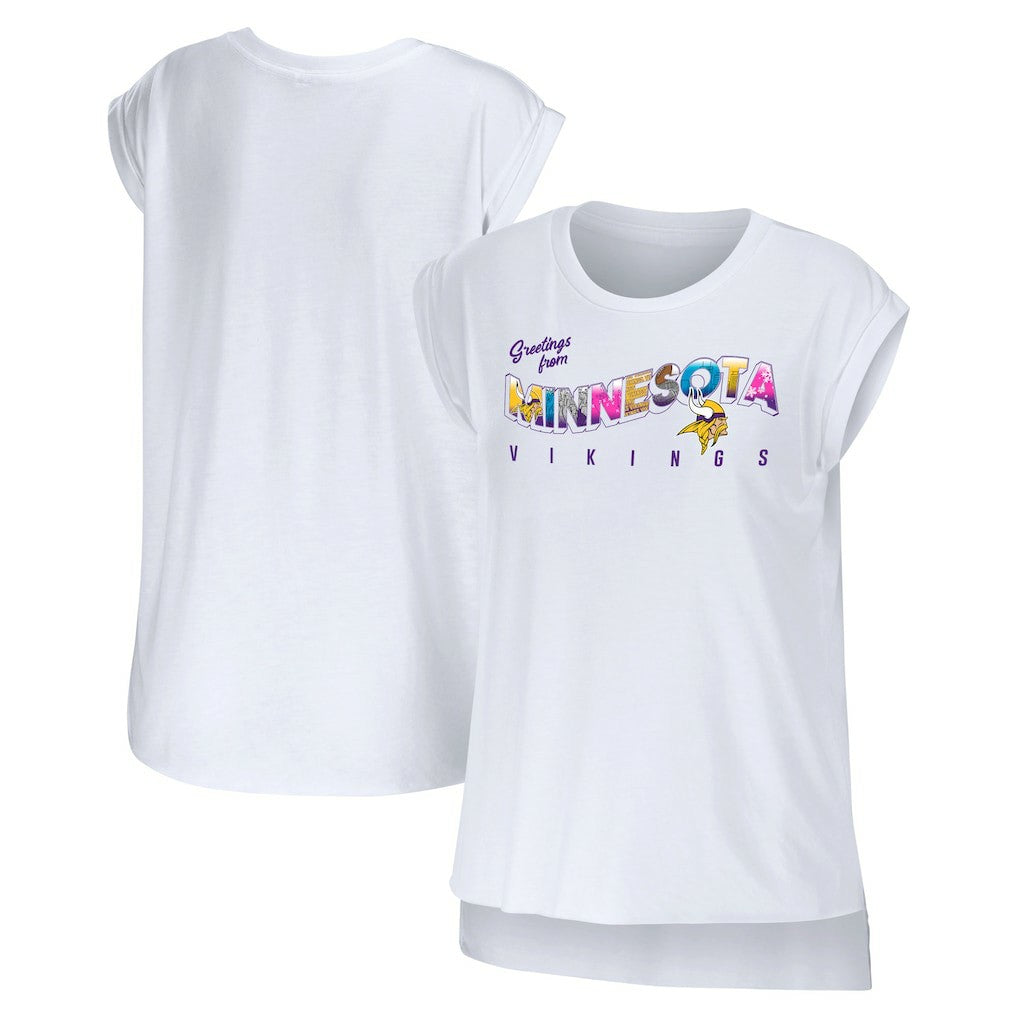 Minnesota Vikings WEAR by Erin Andrews Women's Greetings From Muscle T-Shirt - White - NFL