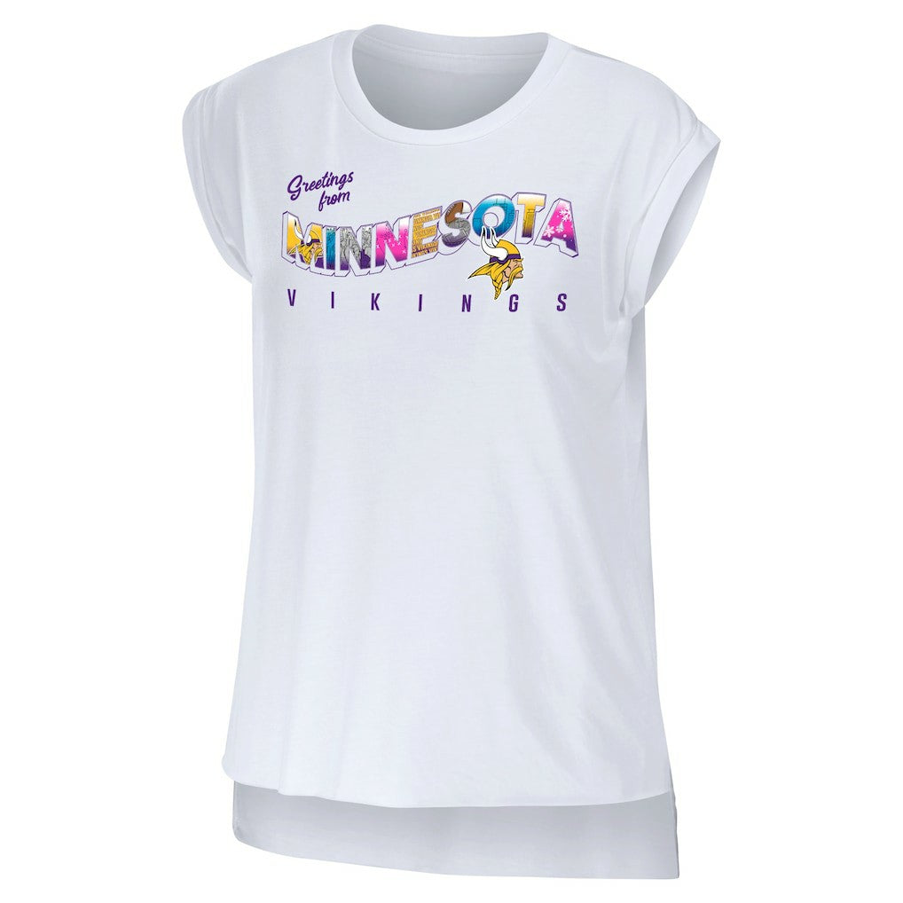 Minnesota Vikings WEAR by Erin Andrews Women's Greetings From Muscle T-Shirt - White - NFL
