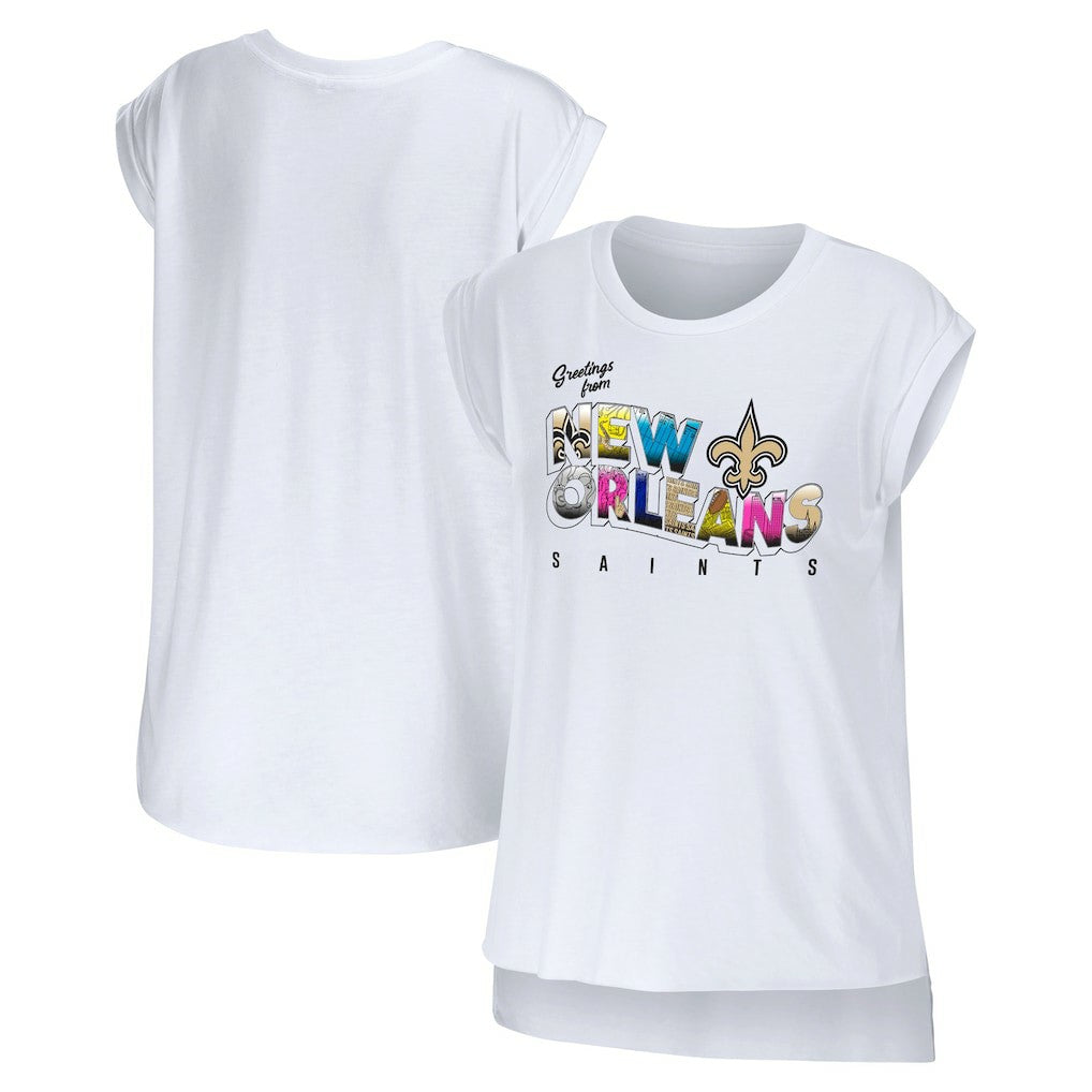 New Orleans Saints WEAR by Erin Andrews Women's Greetings From Muscle T-Shirt - White - NFL
