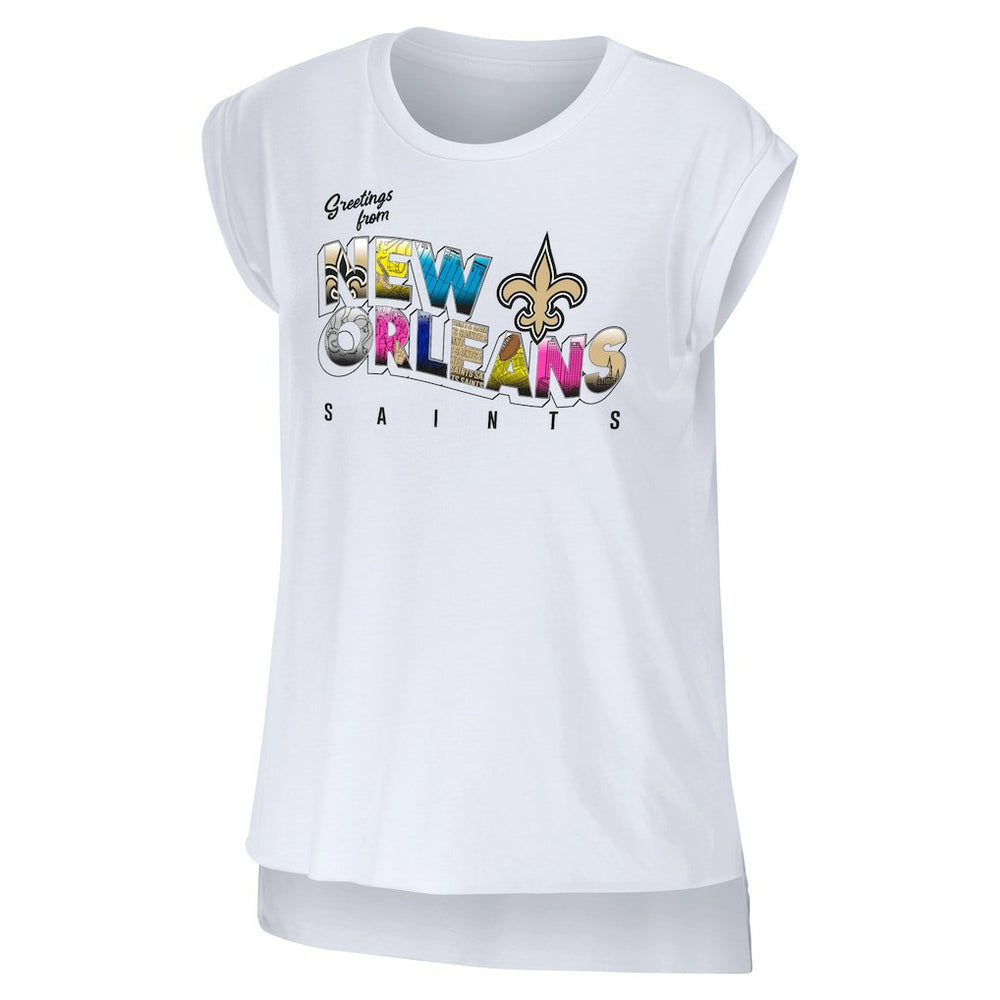 New Orleans Saints WEAR by Erin Andrews Women's Greetings From Muscle T-Shirt - White - NFL