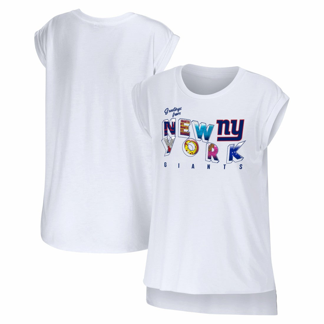 New York Giants WEAR by Erin Andrews Women's Greetings From Muscle T-Shirt - White - NFL