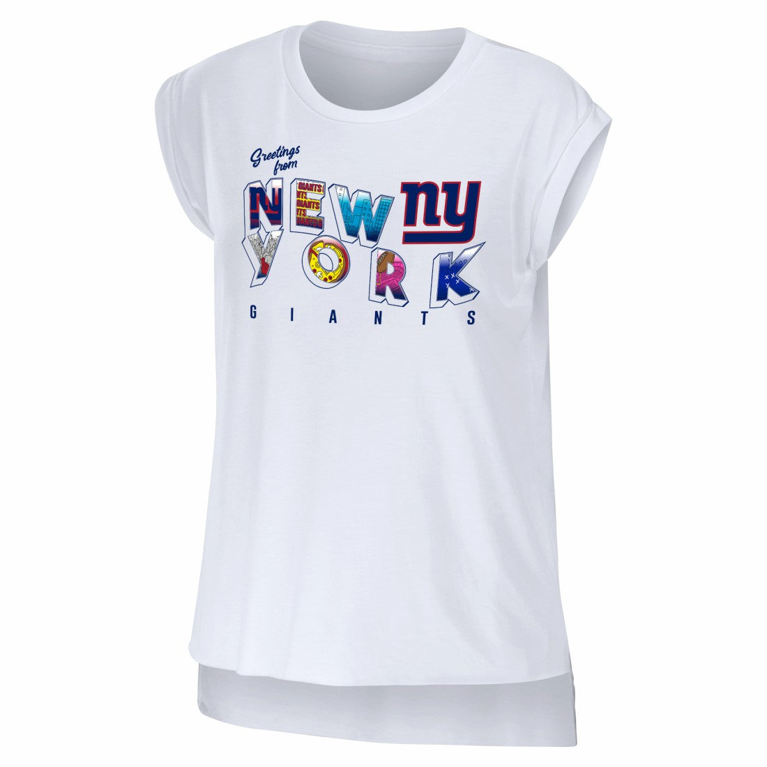 New York Giants WEAR by Erin Andrews Women's Greetings From Muscle T-Shirt - White - NFL