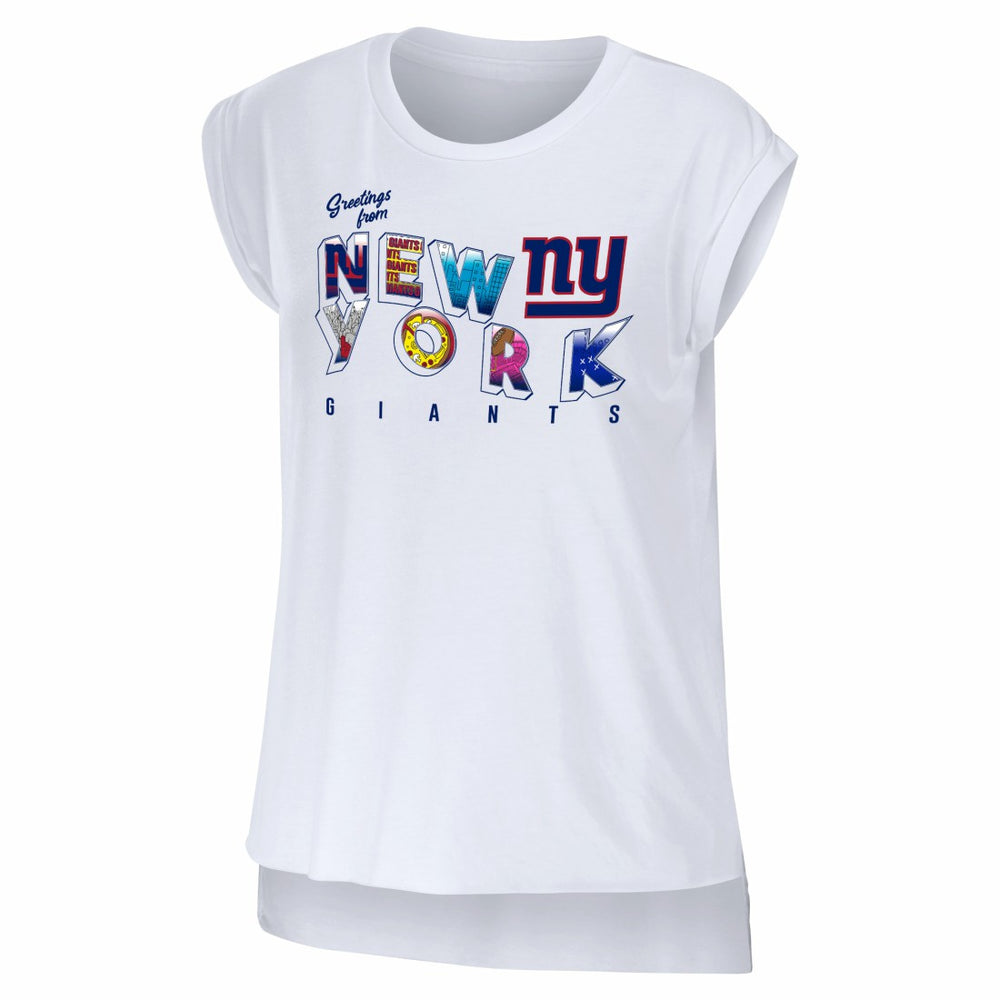New York Giants WEAR by Erin Andrews Women's Greetings From Muscle T-Shirt - White - NFL