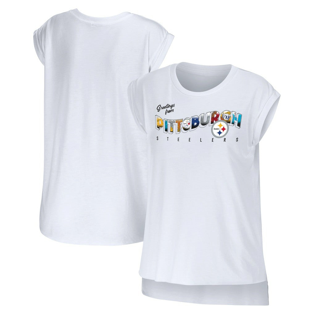 Pittsburgh Steelers WEAR by Erin Andrews Women's Greetings From Muscle T-Shirt - White - NFL
