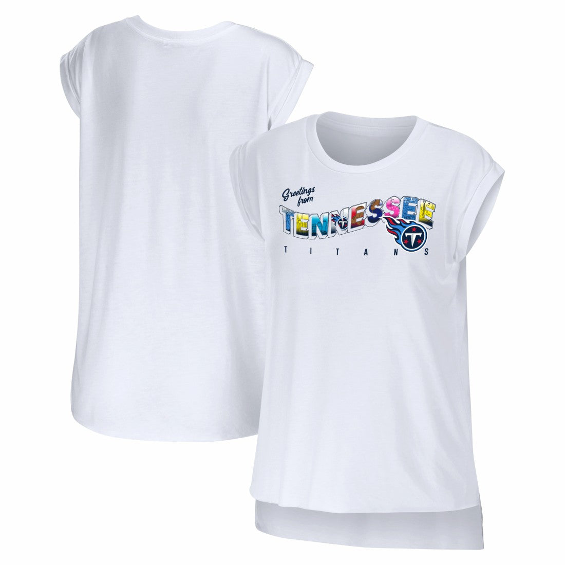 Tennessee Titans WEAR by Erin Andrews Women's Greetings From Muscle T-Shirt - White - NFL