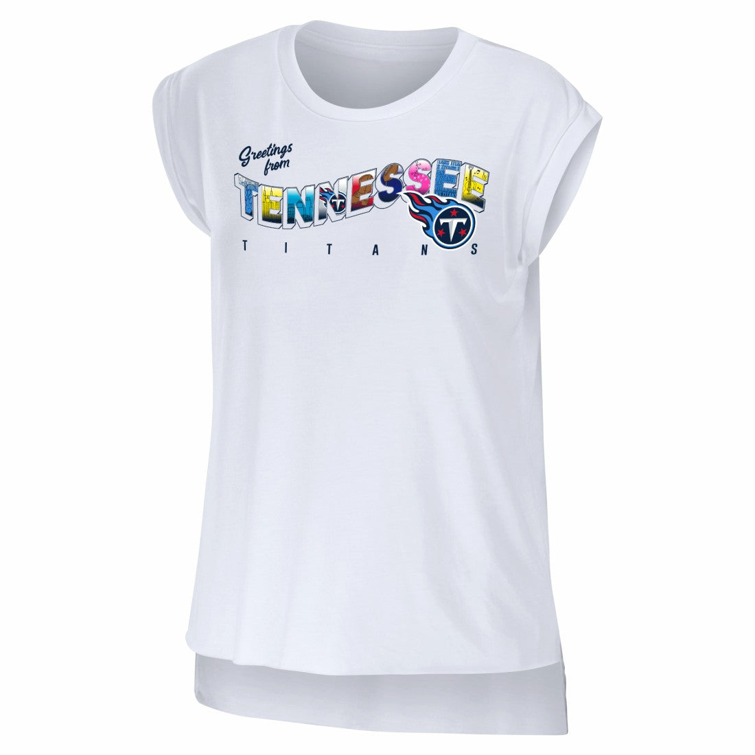 Tennessee Titans WEAR by Erin Andrews Women's Greetings From Muscle T-Shirt - White - NFL