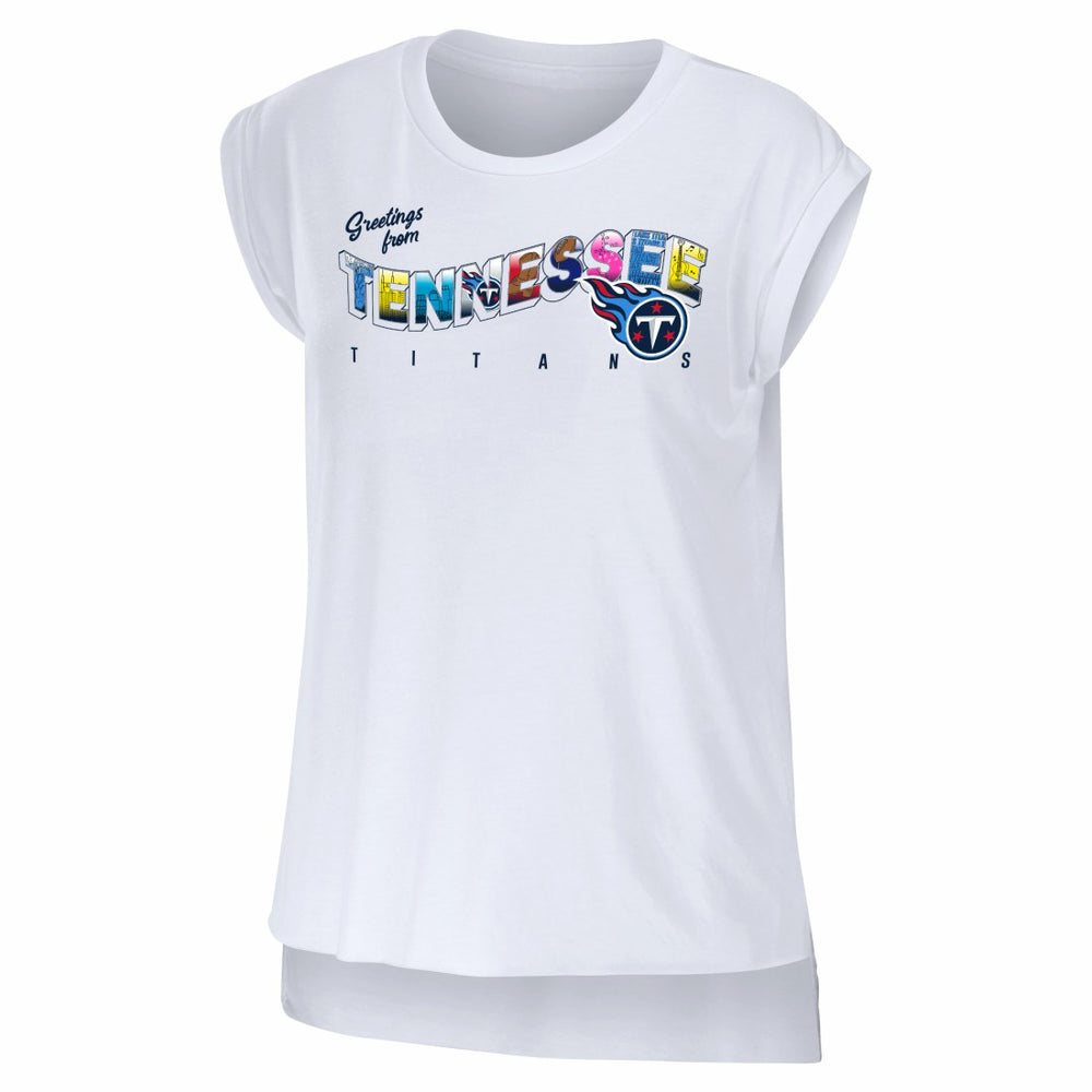 Tennessee Titans WEAR by Erin Andrews Women's Greetings From Muscle T-Shirt - White - NFL