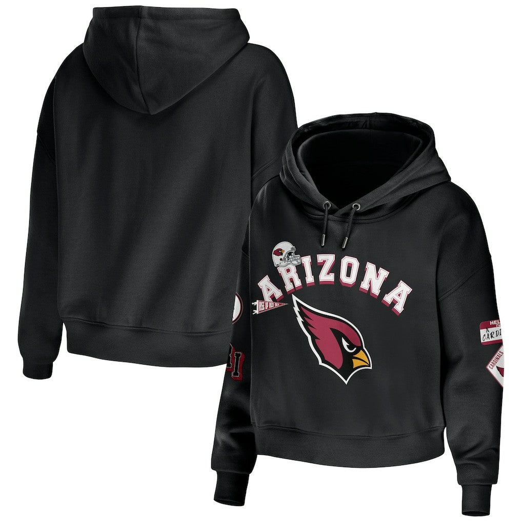 Arizona Cardinals WEAR by Erin Andrews Women's Modest Cropped Pullover Hoodie - Black - NFL