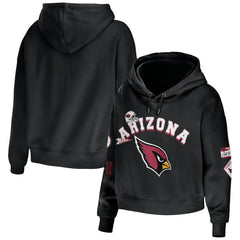 Arizona Cardinals WEAR by Erin Andrews Women's Modest Cropped Pullover Hoodie - Black - NFL