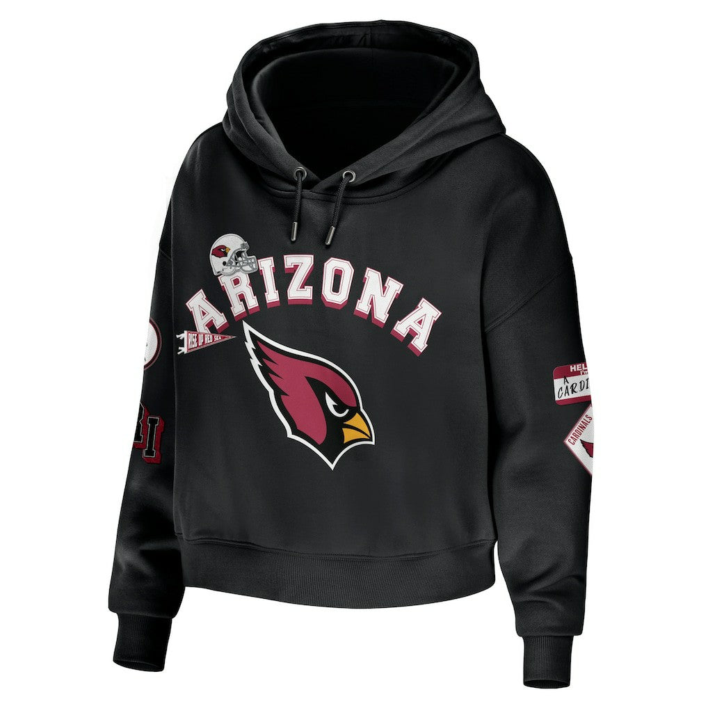 Arizona Cardinals WEAR by Erin Andrews Women's Modest Cropped Pullover Hoodie - Black - NFL