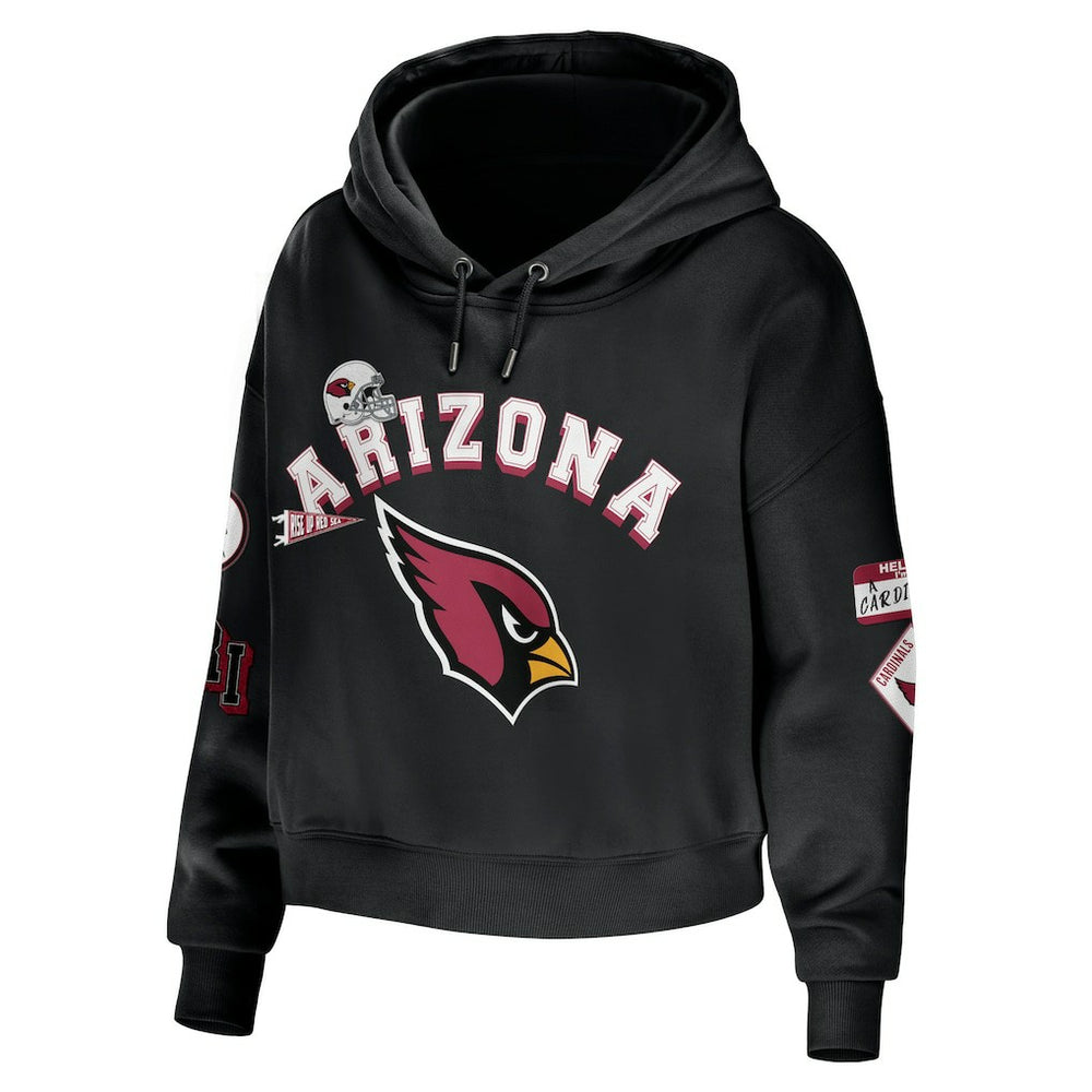 Arizona Cardinals WEAR by Erin Andrews Women's Modest Cropped Pullover Hoodie - Black - NFL