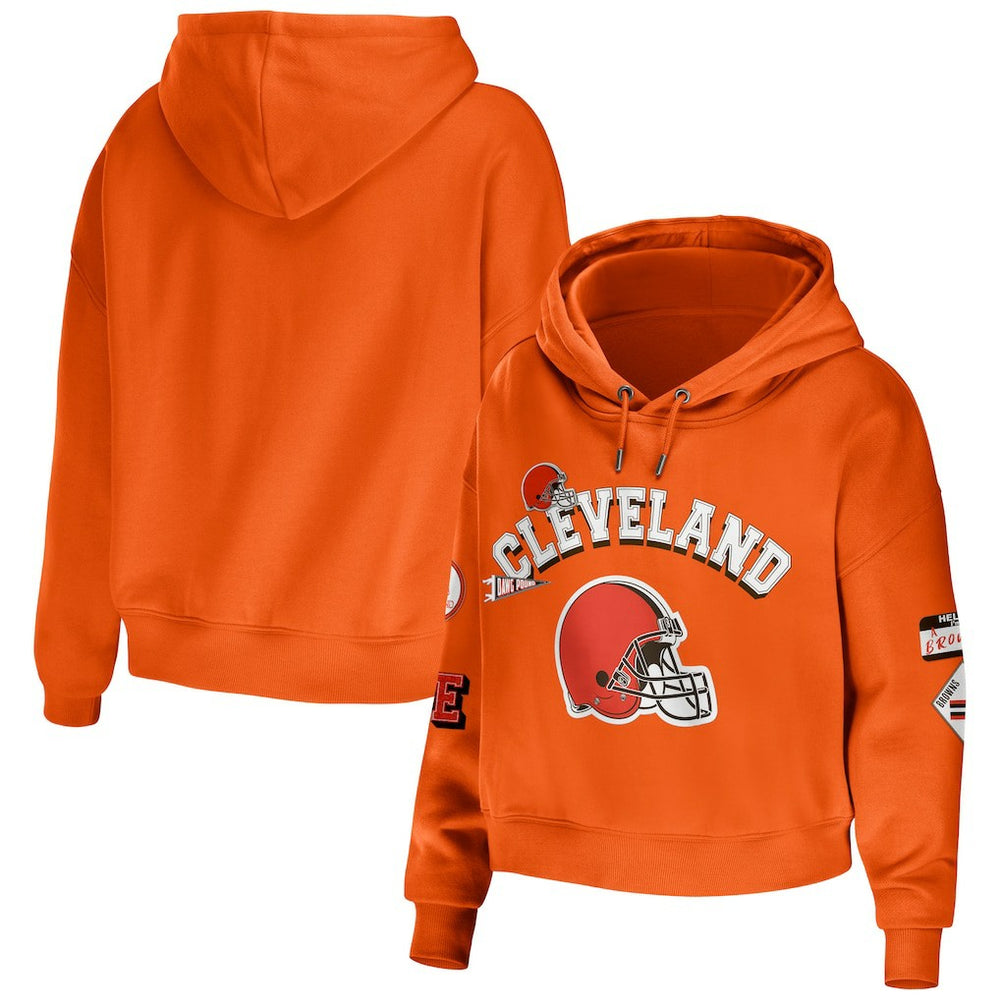 Cleveland Browns WEAR by Erin Andrews Women's Modest Cropped Pullover Hoodie - Orange - NFL