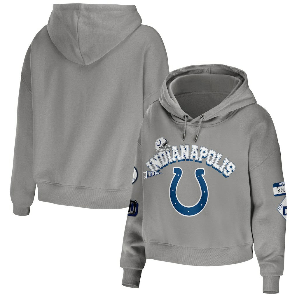 Indianapolis Colts WEAR by Erin Andrews Women's Modest Cropped Pullover Hoodie - Gray - NFL
