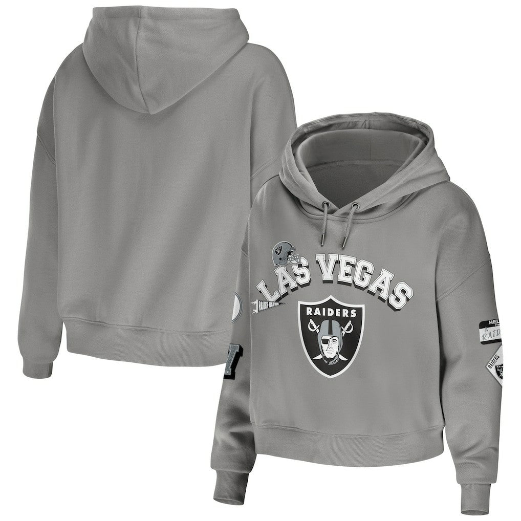 Las Vegas Raiders WEAR by Erin Andrews Women's Modest Cropped Pullover Hoodie - Gray - NFL