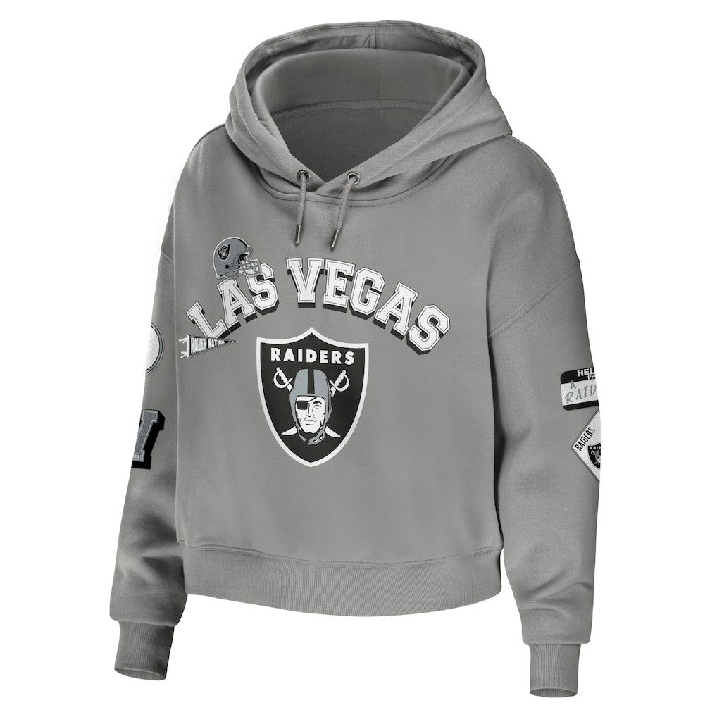 Las Vegas Raiders WEAR by Erin Andrews Women's Modest Cropped Pullover Hoodie - Gray - NFL