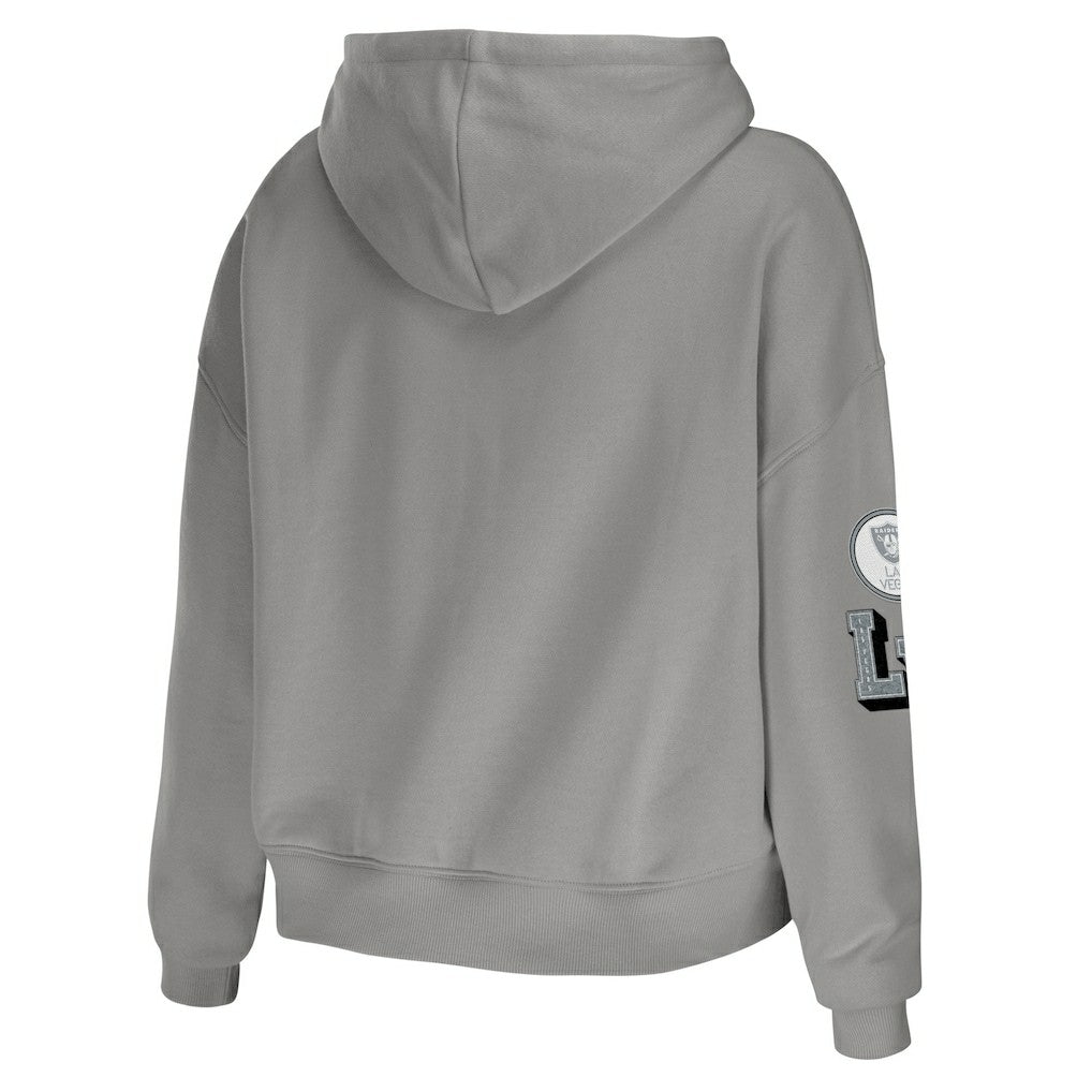 Las Vegas Raiders WEAR by Erin Andrews Women's Modest Cropped Pullover Hoodie - Gray - NFL