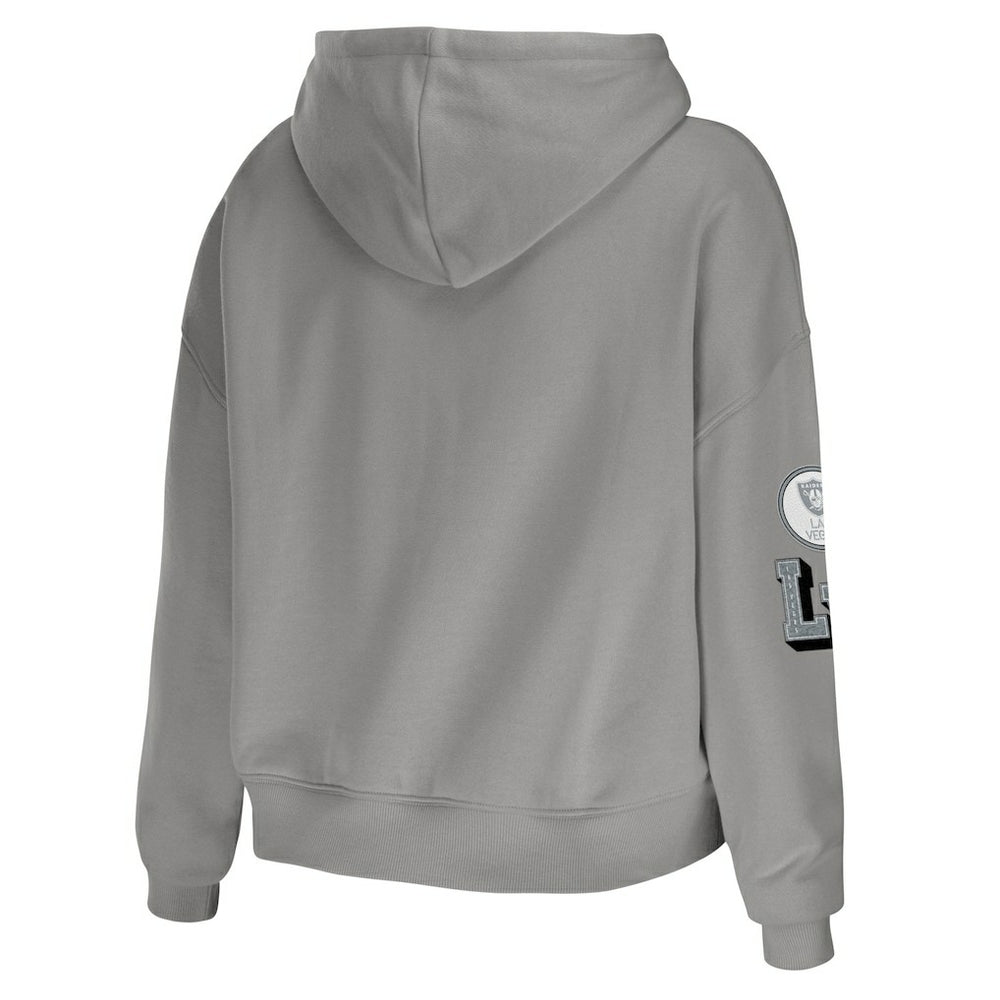 Las Vegas Raiders WEAR by Erin Andrews Women's Modest Cropped Pullover Hoodie - Gray - NFL