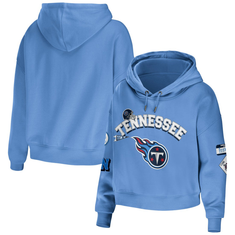 Tennessee Titans WEAR by Erin Andrews Women's Modest Cropped Pullover Hoodie - Light Blue - NFL