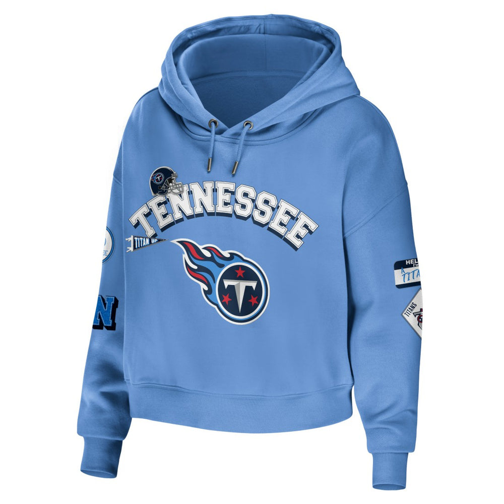 Tennessee Titans WEAR by Erin Andrews Women's Modest Cropped Pullover Hoodie - Light Blue - NFL