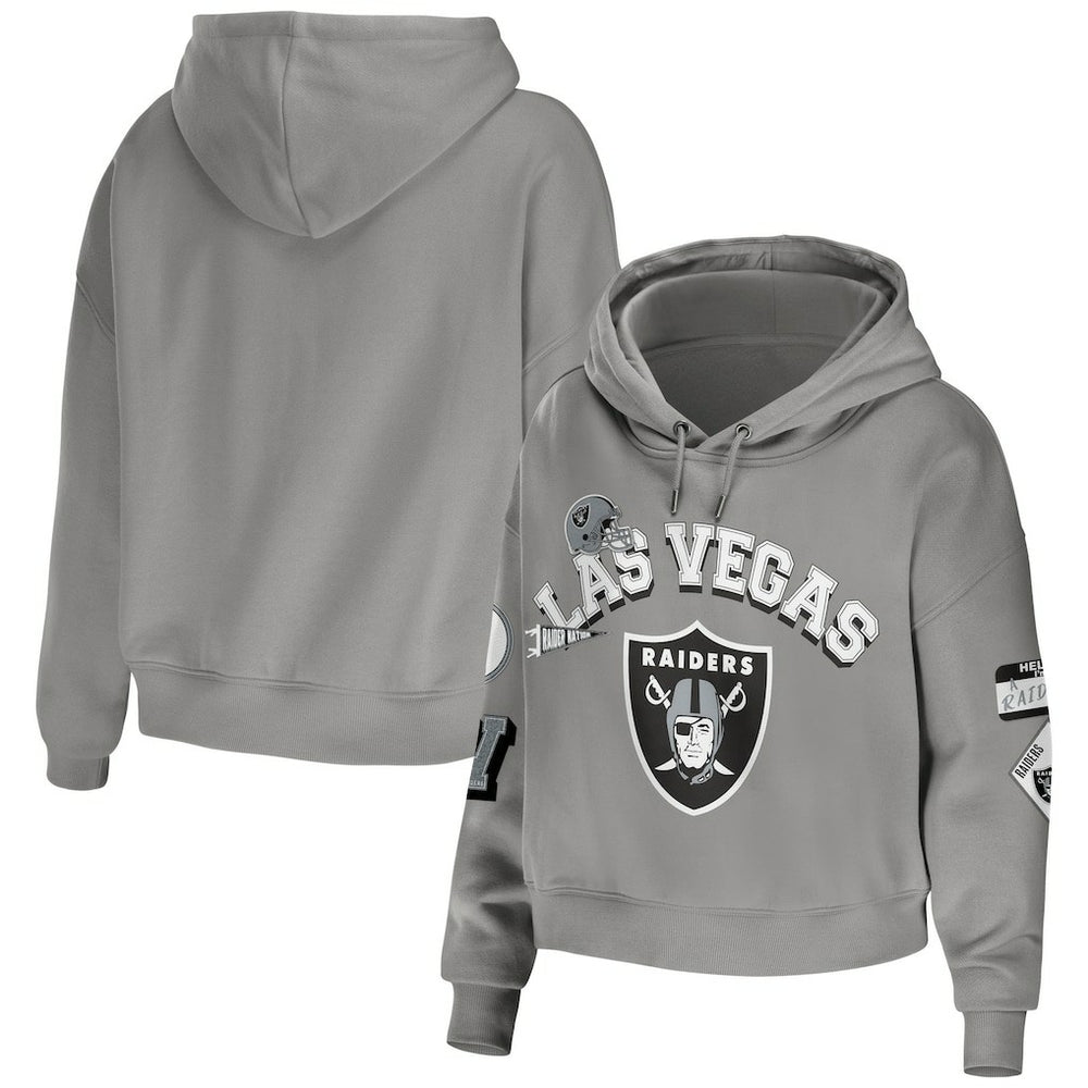 Las Vegas Raiders WEAR by Erin Andrews Women's Plus Size Modest Cropped Pullover Hoodie - Gray - NFL