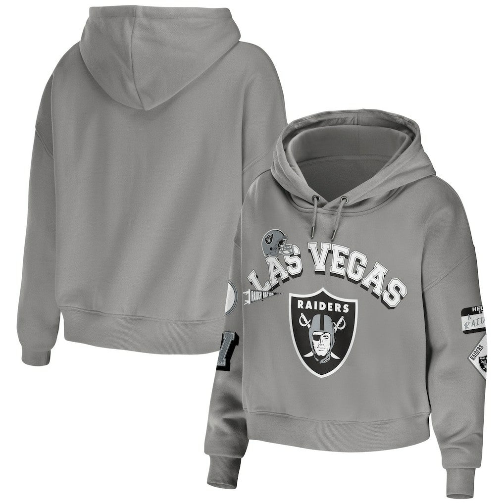 Las Vegas Raiders WEAR by Erin Andrews Women's Plus Size Modest Cropped Pullover Hoodie - Gray - NFL