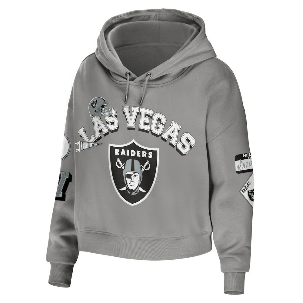 Las Vegas Raiders WEAR by Erin Andrews Women's Plus Size Modest Cropped Pullover Hoodie - Gray - NFL