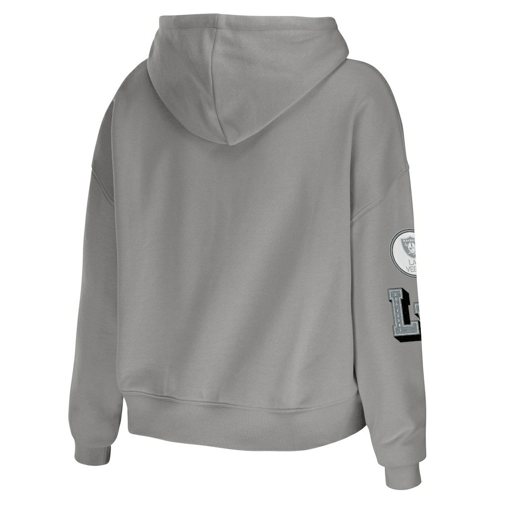 Las Vegas Raiders WEAR by Erin Andrews Women's Plus Size Modest Cropped Pullover Hoodie - Gray - NFL