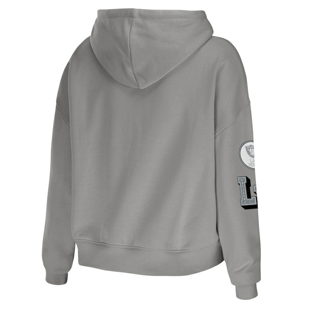 Las Vegas Raiders WEAR by Erin Andrews Women's Plus Size Modest Cropped Pullover Hoodie - Gray - NFL