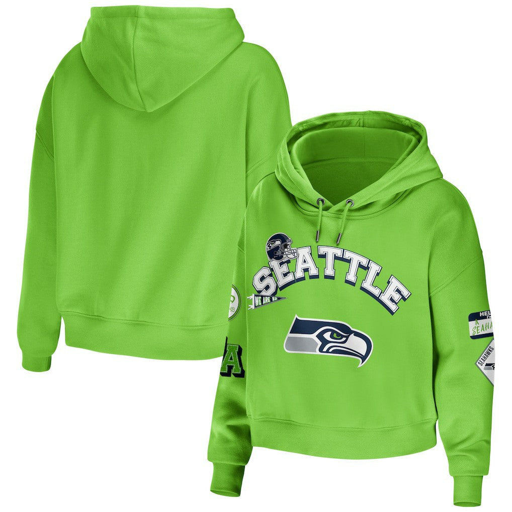 Seattle Seahawks WEAR by Erin Andrews Women's Plus Size Modest Cropped Pullover Hoodie - Neon Green - NFL