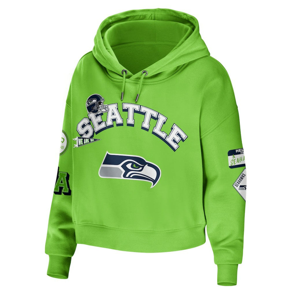Seattle Seahawks WEAR by Erin Andrews Women's Plus Size Modest Cropped Pullover Hoodie - Neon Green - NFL
