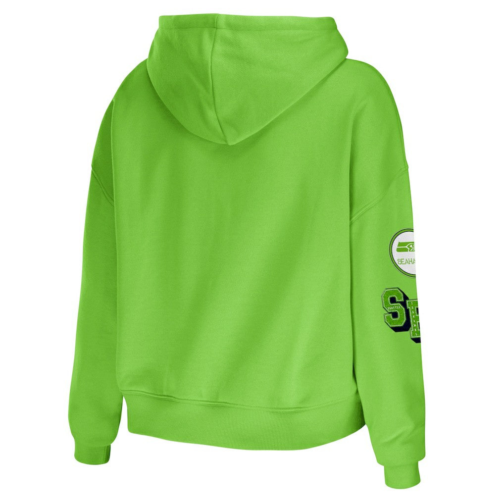 Seattle Seahawks WEAR by Erin Andrews Women's Plus Size Modest Cropped Pullover Hoodie - Neon Green - NFL