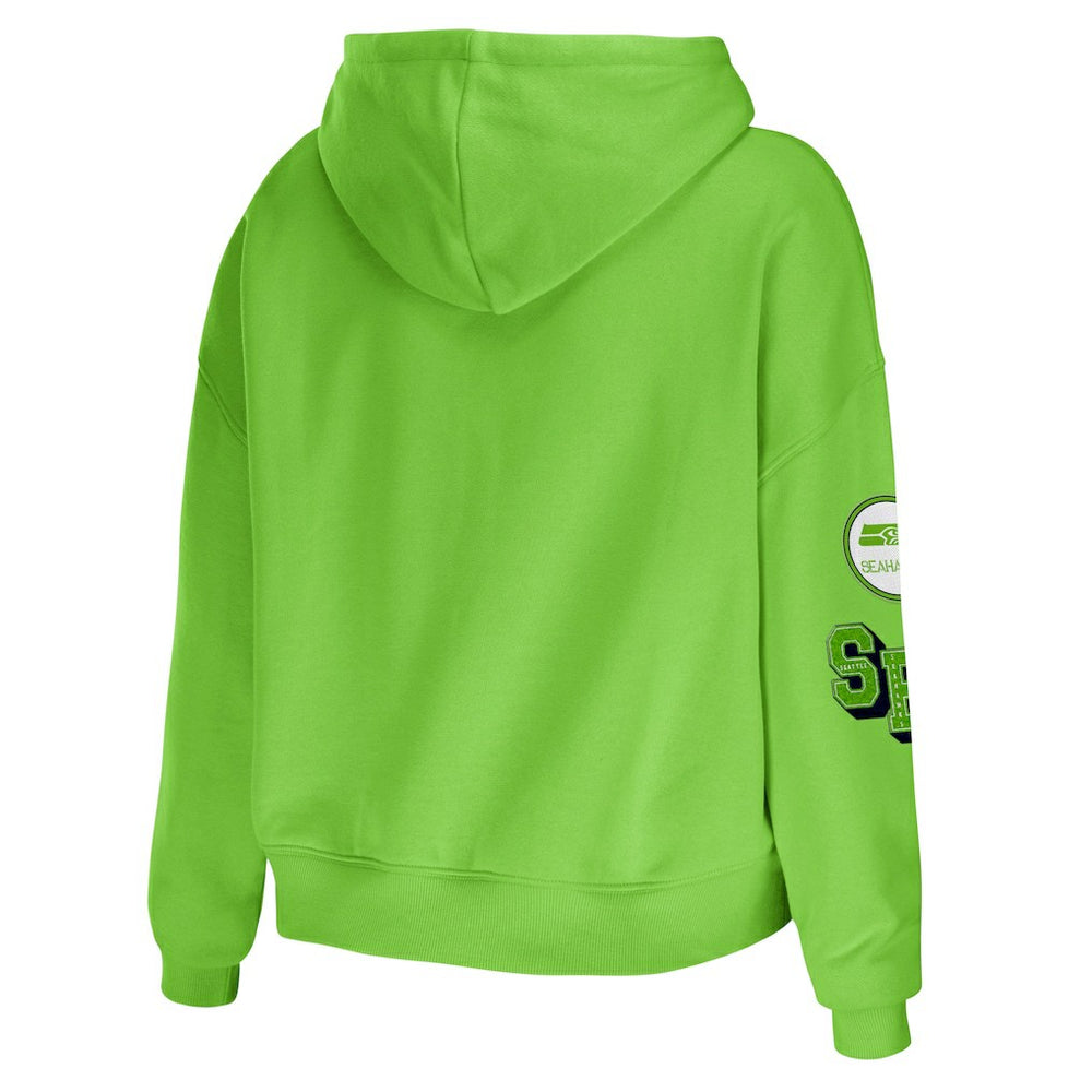 Seattle Seahawks WEAR by Erin Andrews Women's Plus Size Modest Cropped Pullover Hoodie - Neon Green - NFL