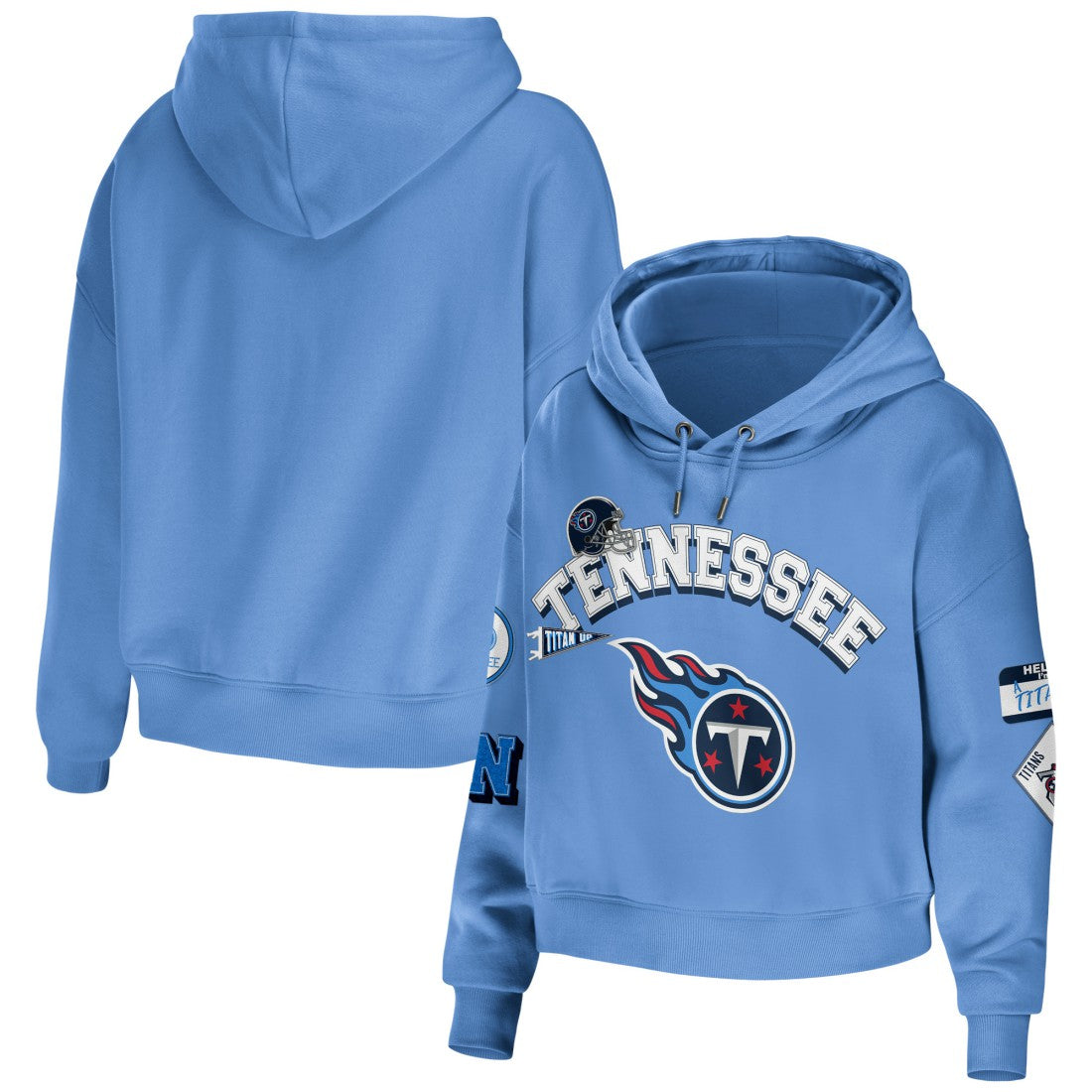 Tennessee Titans WEAR by Erin Andrews Women's Plus Size Modest Cropped Pullover Hoodie - Light Blue - NFL