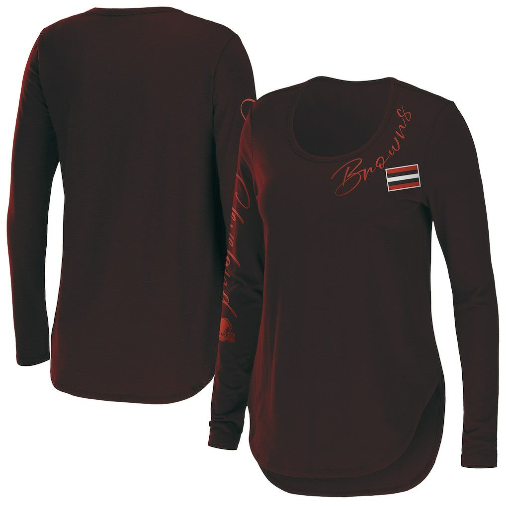 Cleveland Browns WEAR by Erin Andrews Women's Team Scoop Neck T-Shirt - Brown - NFL