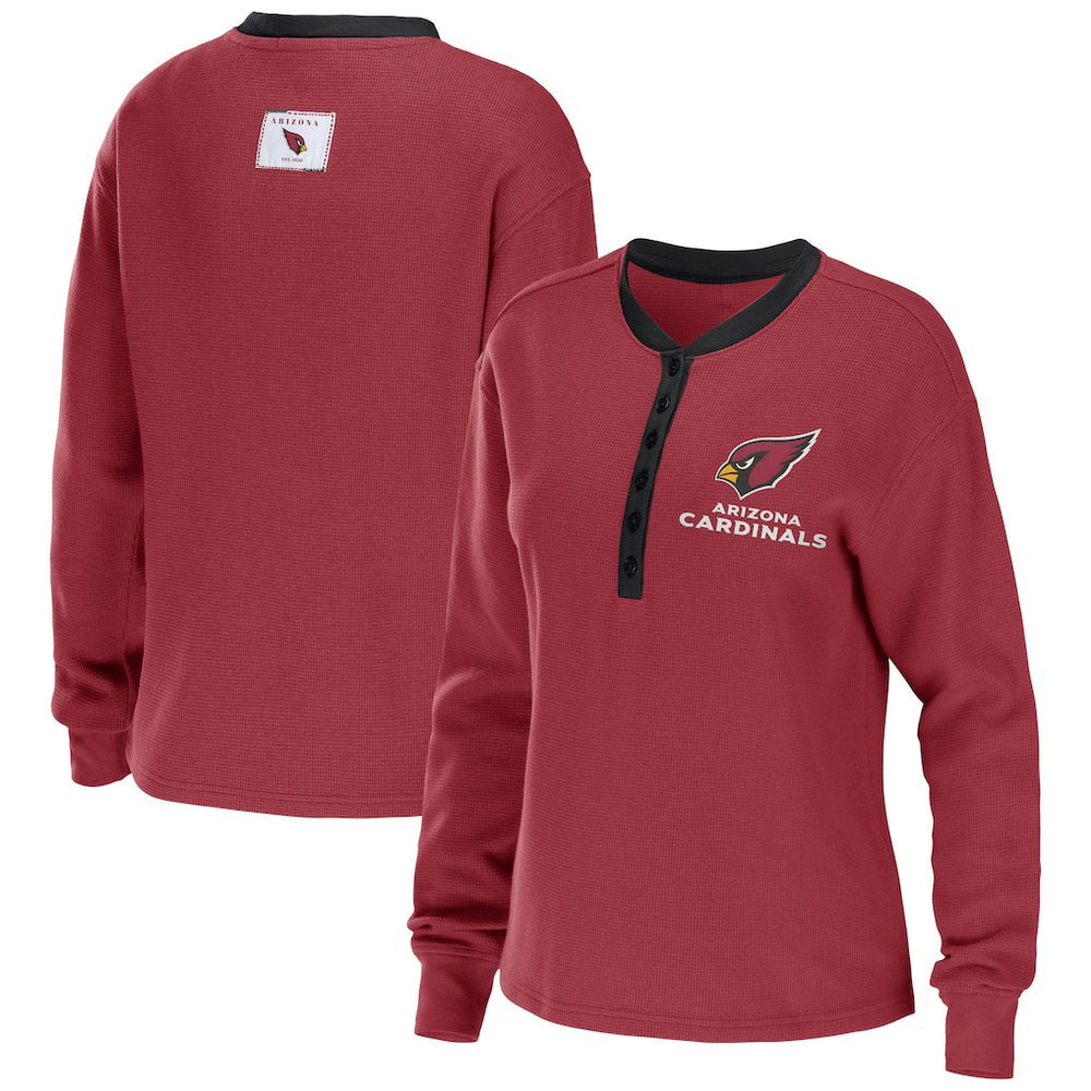 Arizona Cardinals WEAR by Erin Andrews Women's Waffle Henley Long Sleeve T-Shirt - Cardinal - NFL