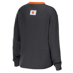 Cleveland Browns WEAR by Erin Andrews Women's Waffle Henley Long Sleeve T-Shirt - Charcoal - NFL