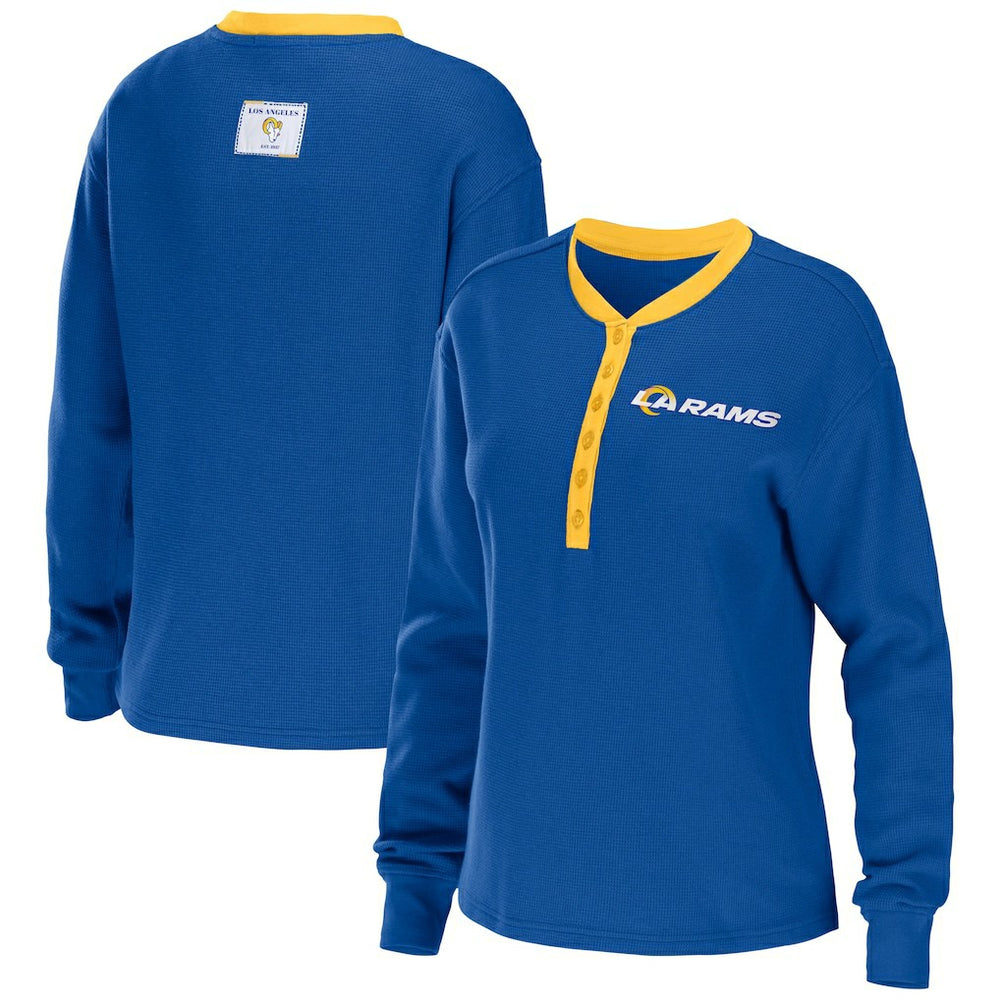 Los Angeles Rams WEAR by Erin Andrews Women's Waffle Henley Long Sleeve T-Shirt - Royal - NFL